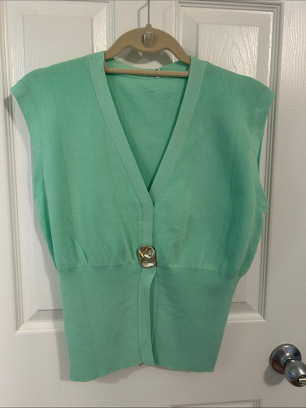 Sleeveless V-Neck Knit Vest in Mint Green NWT